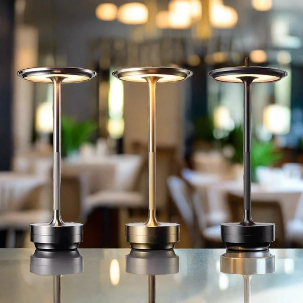 Steampunk Desk Lamp with an adjustable touch dimmer switch, illuminating a workspace with a warm glow.