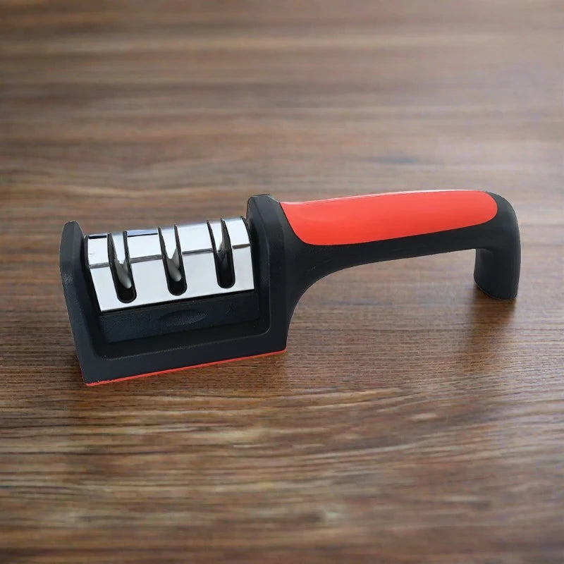 Kitchen 3-Stage Knife Sharpener: Compact tool for restoring dull blades with coarse, medium, and fine sharpening stages.
