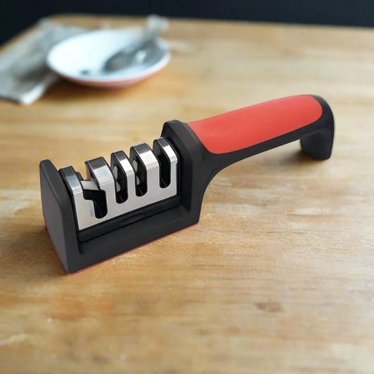 Kitchen 3-Stage Knife Sharpener: Compact tool for restoring dull blades with coarse, medium, and fine sharpening stages.