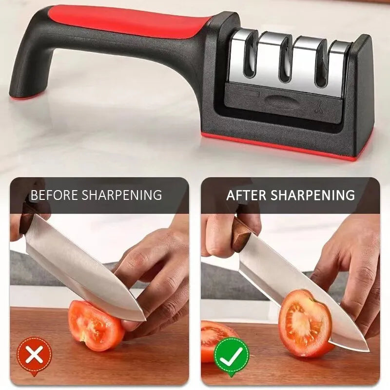 Kitchen 3-Stage Knife Sharpener: Compact tool for restoring dull blades with coarse, medium, and fine sharpening stages.