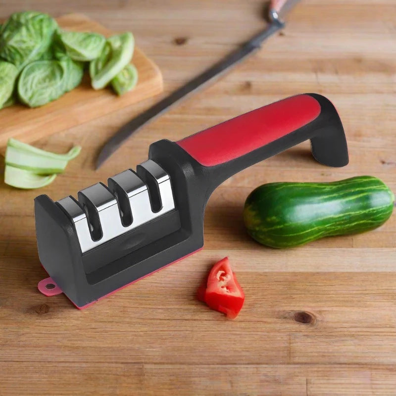 Kitchen 3-Stage Knife Sharpener: Compact tool for restoring dull blades with coarse, medium, and fine sharpening stages.