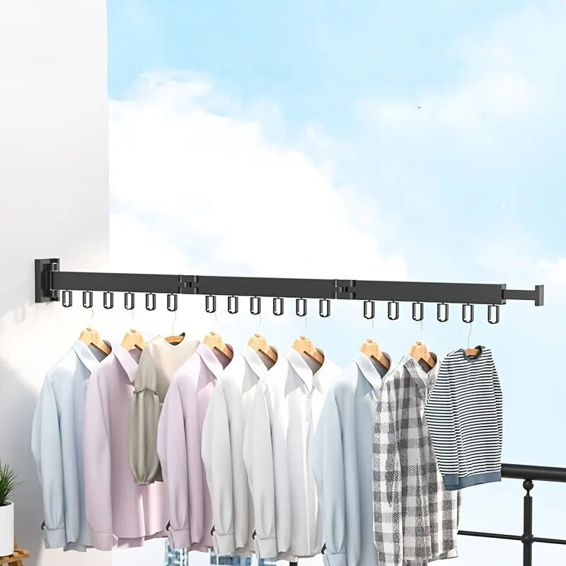 Space-Saving Foldable Wall Drying Rack: Aluminum alloy drying rack that folds flat against the wall when not in use, maximizing drying space.