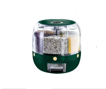 NdotoHuis SpinFresh™ 360° rotating dry food dispenser in Green on a kitchen counter.