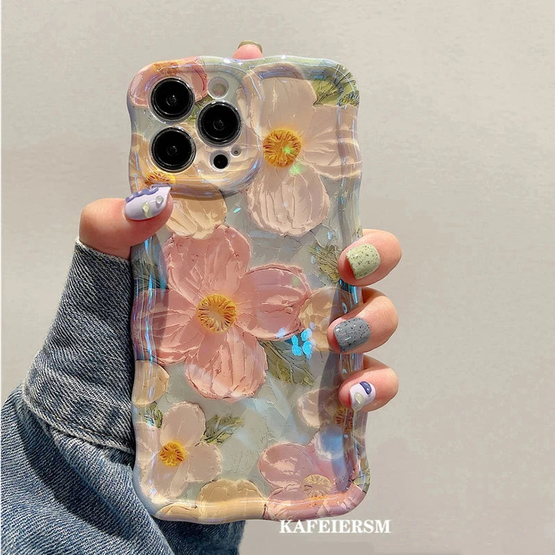 Luxury Blue Laser Floral Phone Case