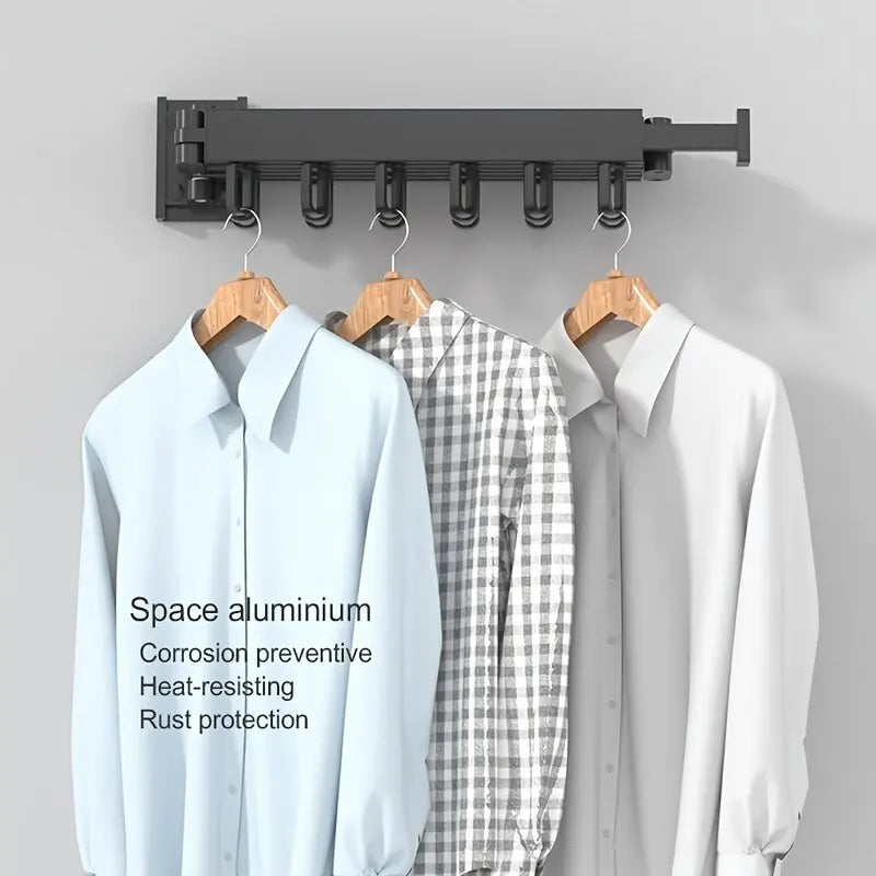 Space-Saving Foldable Wall Drying Rack: Aluminum alloy drying rack that folds flat against the wall when not in use, maximizing drying space.