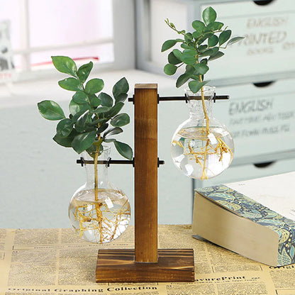 Creative Glass Desktop Planter Bulb Vase with Wooden Stand | HydroBloom™