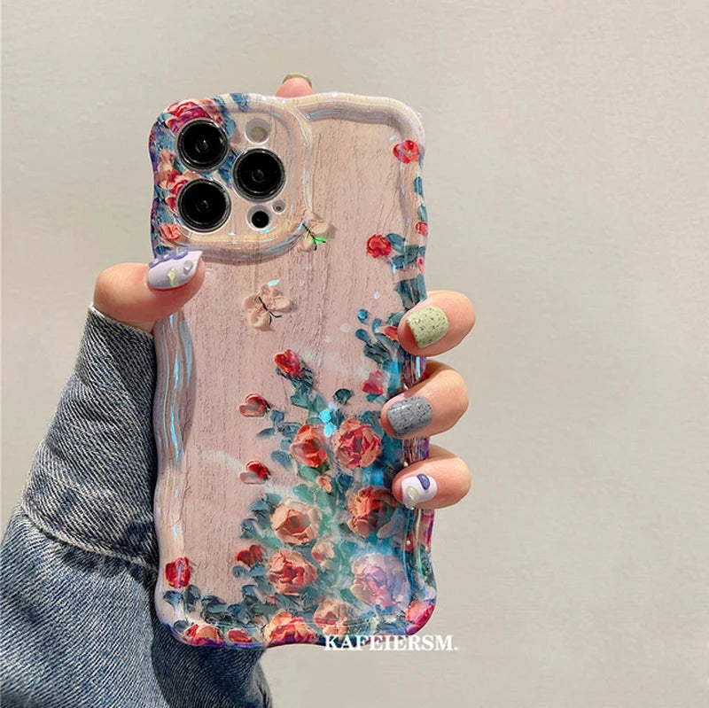 Luxury Blue Laser Floral Phone Case