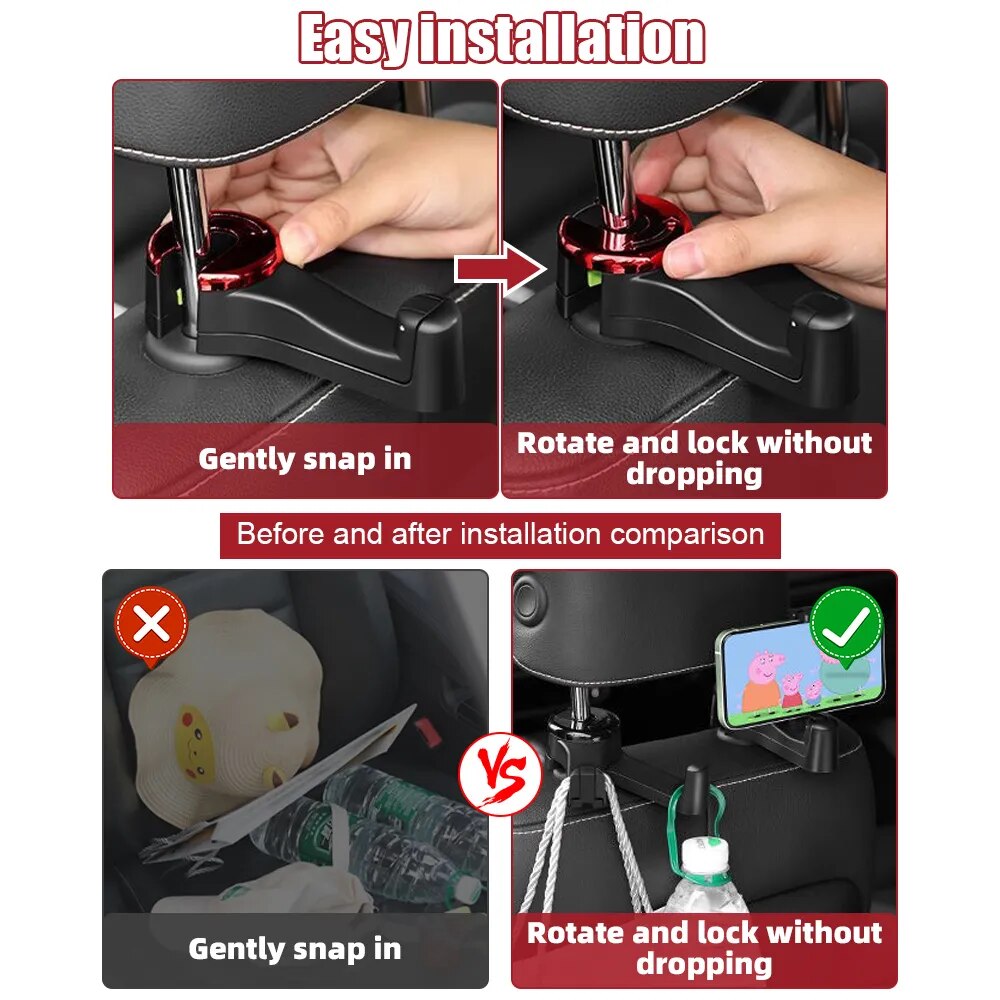 Autolink Hook ™ | Hook y soporte para teléfono de Headrest de automóviles de doble función