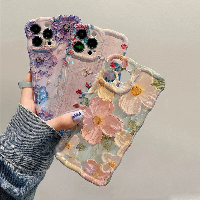 Luxury Blue Laser Floral Phone Case