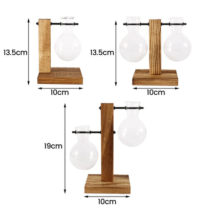 Vaso de lâmpada de plantador de mesa de vidro criativo com suporte de madeira | Hydrobloom ™